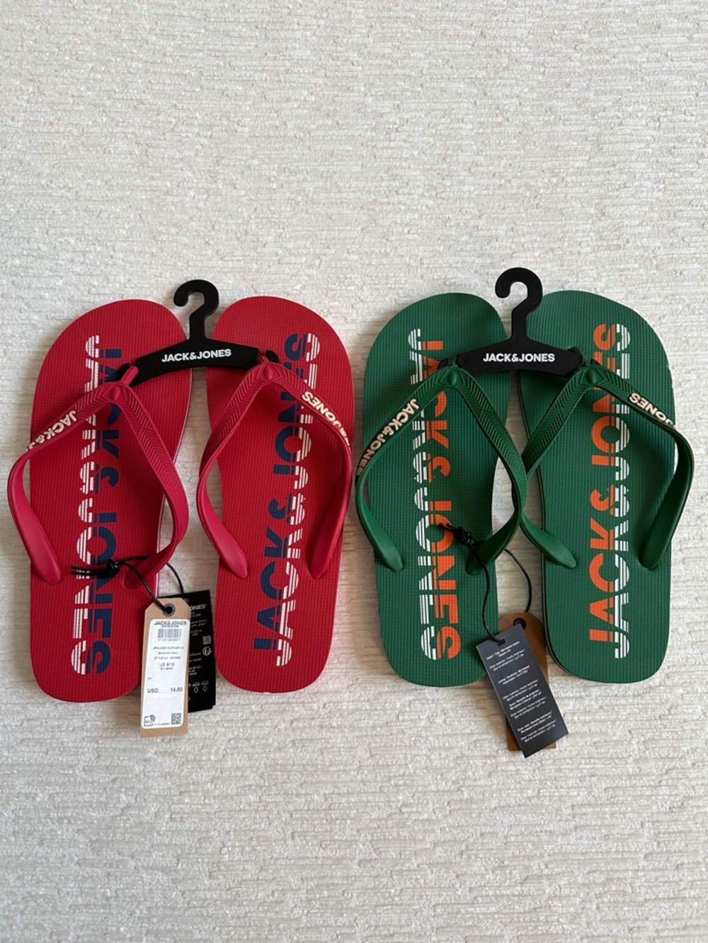 Jack & Jones Red and Green Branded Flip Flops Set